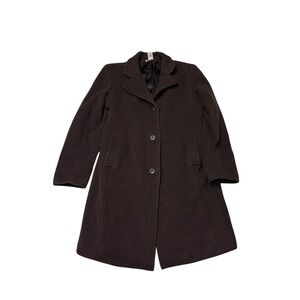 LL Bean Lambswool Car Coat Womens 12 Dark Brown Wool Insulated Overcoat Jacket